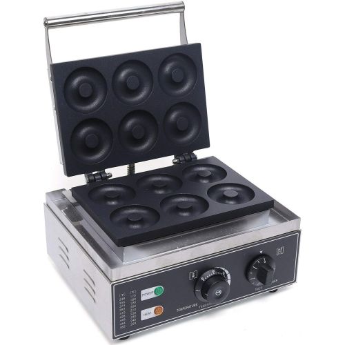  Eapmic Commercial Doughnut Maker, 6 Grids 7.5cm Electric Donut Maker Machine Stainless Steel Nonstick Double-side Heating Mini Donut Baker Machine 110V 1550W