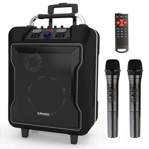  Earise EARISE M60 Audio Portable PA System Bluetooth Loudspeaker with Wireless Microphone, 10 Subwoofer, Remote Control, Aux Input, Soft Metal, LED Display, Telescoping Handle, USB Chargi