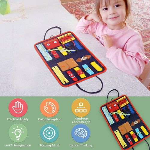  [아마존베스트]Earsam Busy Board for Toddlers Age 1 - 6, Montessori Early Education Activity Toddler Toys for Basic Skills Learning,Dress and Alphabet Spell Cognition, Bag Designed Enlighten Toy for Inf