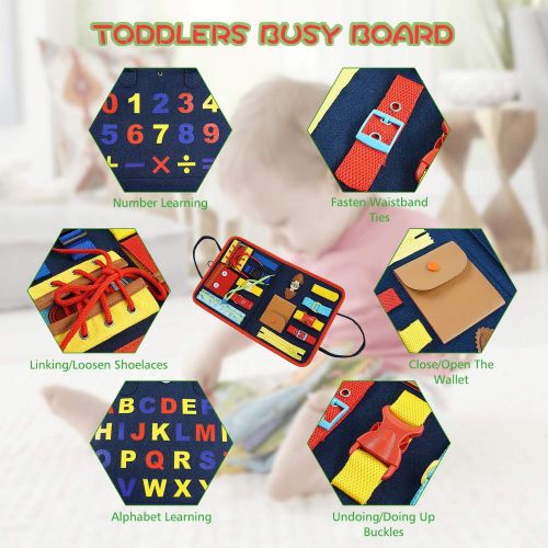  [아마존베스트]Earsam Busy Board for Toddlers Age 1 - 6, Montessori Early Education Activity Toddler Toys for Basic Skills Learning,Dress and Alphabet Spell Cognition, Bag Designed Enlighten Toy for Inf