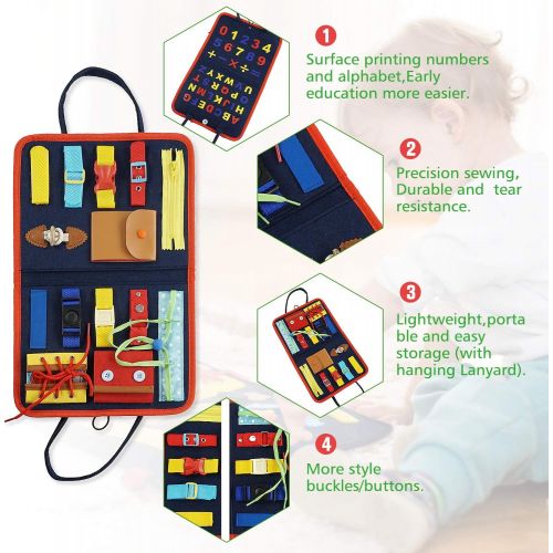  [아마존베스트]Earsam Busy Board for Toddlers Age 1 - 6, Montessori Early Education Activity Toddler Toys for Basic Skills Learning,Dress and Alphabet Spell Cognition, Bag Designed Enlighten Toy for Inf