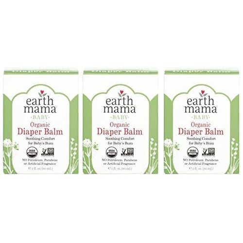  Organic Diaper Balm by Earth Mama | Safe Calendula Cream to Soothe and Protect Sensitive Skin, Non-GMO Project Verified, 2-Fluid Ounce (3-Pack)