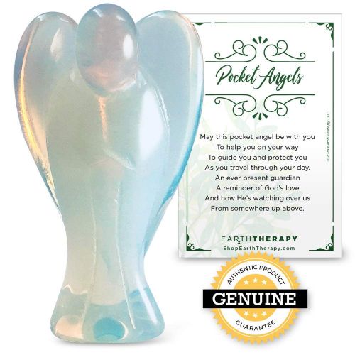  Earth Therapy Pocket Guardian Angel with Serenity Prayer Card - Healing Stone Figurine - Opal