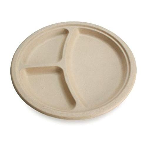  Earths Natural Alternative Eco-Friendly, Natural Compostable Plant Fiber 10 3-Compartment Plate, Natural, 125 Count