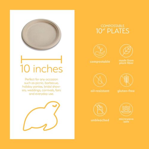  Earths Natural Alternative Eco-Friendly, Natural Compostable Plant Fiber 10 Plate, Natural, 125 Count, Model: