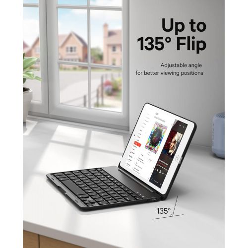  [아마존베스트]Earto iPad Mini 5 / Mini 4 Keyboard - 135 Degree Flip 7 Color Backlit Aluminum Shell Smart Folio Keyboard Case with Auto Sleep/Wake for iPad Mini 5th Gen 2019 / iPad Mini 4th Gen 2015, B