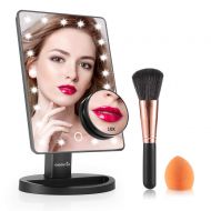 Easehold Lighted Makeup Vanity Mirror with 10X Magnification Mirror Bonus Beauty Brush and Sponge Set (Black)