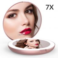 Easehold Travel Makeup Mirror LED lighted Folding 1X/7X Handheld Double Sided Magnifying Cosmetic Vanity Mirror, Black