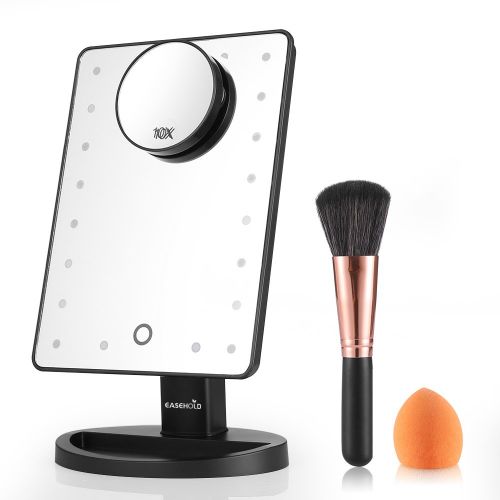  Easehold Lighted Vanity Mirror LED Make Up Mirror Table 10.7 In with 37 LED Lights Detachable 10X Magnifying Spot Mirror Stepless Dimming 180 Degree Rotation Countertop Cosmetic Ba