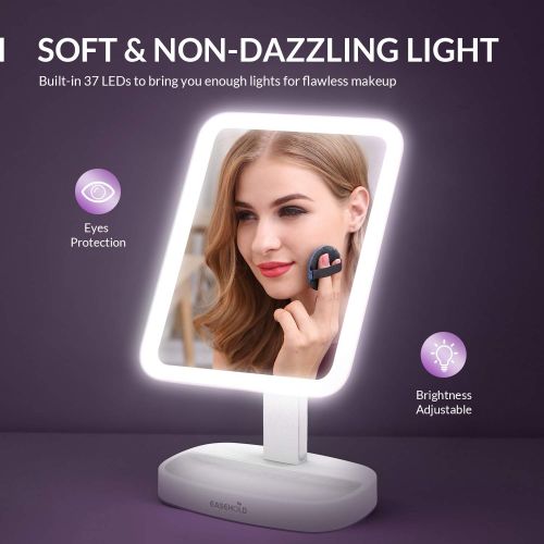  Easehold Lighted Vanity Mirror LED Make Up Mirror Table 10.7 In with 37 LED Lights Detachable 10X Magnifying Spot Mirror Stepless Dimming 180 Degree Rotation Countertop Cosmetic Ba