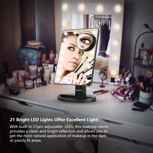  Easehold Lighted Vanity Mirror LED Make Up Mirror Table 10.7 In with 37 LED Lights Detachable 10X Magnifying Spot Mirror Stepless Dimming 180 Degree Rotation Countertop Cosmetic Ba