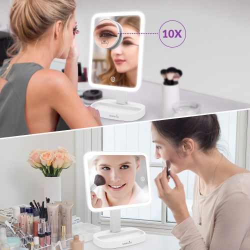  Easehold Lighted Vanity Mirror LED Make Up Mirror Table 10.7 In with 37 LED Lights Detachable 10X Magnifying Spot Mirror Stepless Dimming 180 Degree Rotation Countertop Cosmetic Ba