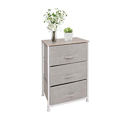  East Loft Nightstand Dresser Storage Organizer for Closet, Nursery, Bathroom, Laundry or Bedroom 3 Fabric Drawers, Solid Wood Top, Durable Steel Frame (Tan)