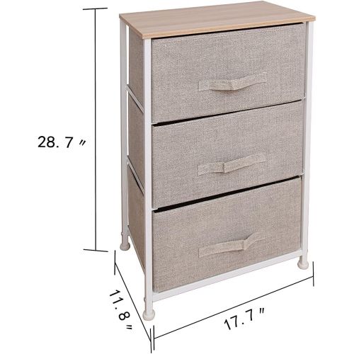  East Loft Nightstand Dresser Storage Organizer for Closet, Nursery, Bathroom, Laundry or Bedroom 3 Fabric Drawers, Solid Wood Top, Durable Steel Frame (Tan)