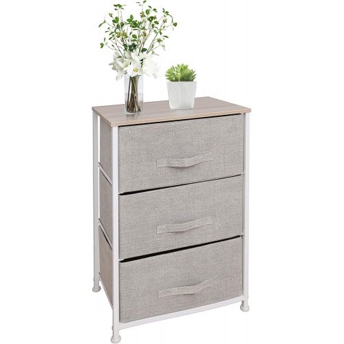  East Loft Nightstand Dresser Storage Organizer for Closet, Nursery, Bathroom, Laundry or Bedroom 3 Fabric Drawers, Solid Wood Top, Durable Steel Frame (Tan)