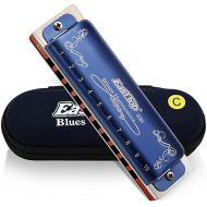 East top Harmonica, Diatonic Blues Harmonica Key of C, Blues Harp Mouth Organ Harmonica 10 Holes 20 Tones 008K with Blue Case, Standard Harmonica For Adults, Professionals, Beginne