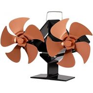 EastMetal Fireplace Fan, Double Head Stove Fan with 10 Blades Thermometer Mini Size Heat Powered Heat Circulation Eco Friendly, for Wood/Log Burner/Stove/Fireplace [Energy Class A+