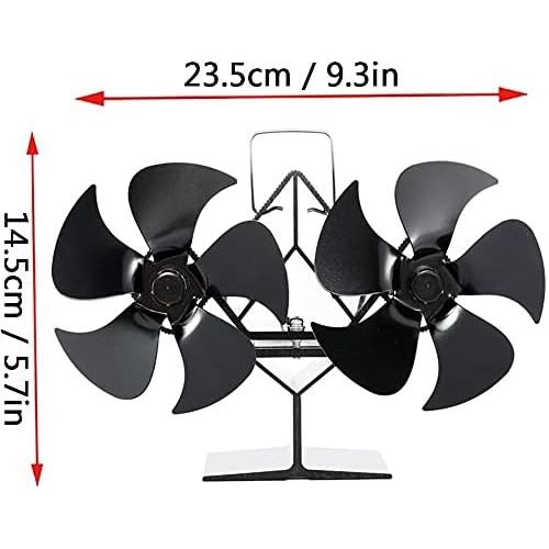  EastMetal Fireplace Fan, Double Head Stove Fan with 10 Blades Thermometer Mini Size Heat Powered Heat Circulation Eco Friendly, for Wood/Log Burner/Stove/Fireplace [Energy Class A+