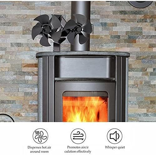  EastMetal Fireplace Fan, Double Head Stove Fan with 10 Blades Thermometer Mini Size Heat Powered Heat Circulation Eco Friendly, for Wood/Log Burner/Stove/Fireplace [Energy Class A+