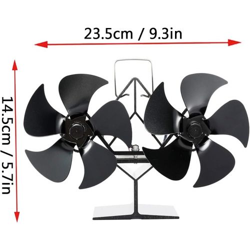  EastMetal Fireplace Fan, Double Head Stove Fan with 10 Blades Thermometer Mini Size Heat Powered Heat Circulation Eco Friendly, for Wood/Log Burner/Stove/Fireplace [Energy Class A+