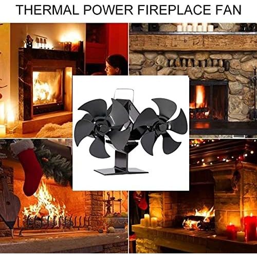  EastMetal Fireplace Fan, Double Head Stove Fan with 10 Blades Thermometer Mini Size Heat Powered Heat Circulation Eco Friendly, for Wood/Log Burner/Stove/Fireplace [Energy Class A+