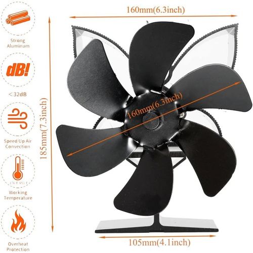  EastMetal 6 Blade Stove Fan, Mini Heat Powered Fireplace Fan, Log Burner Fan, Silent Operation No Battery or Electricity Required Eco Friendly Heat Circulation, for Wood/Log Burner