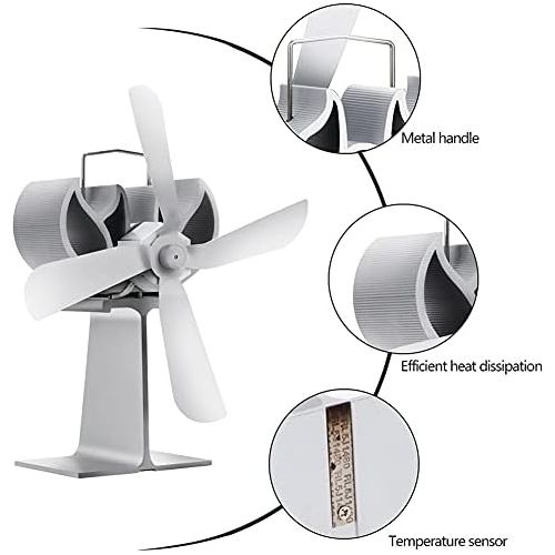  EastMetal Stove Fan with 4 Blade, Heat Powered Fireplace Fan, Eco Friendly Stove Burner Fan, Silent Operation Efficient Heat Distribution, for Wood/Log Burner/Stove/Fireplace Black