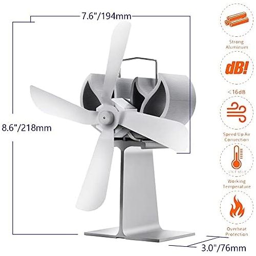  EastMetal Stove Fan with 4 Blade, Heat Powered Fireplace Fan, Eco Friendly Stove Burner Fan, Silent Operation Efficient Heat Distribution, for Wood/Log Burner/Stove/Fireplace Black