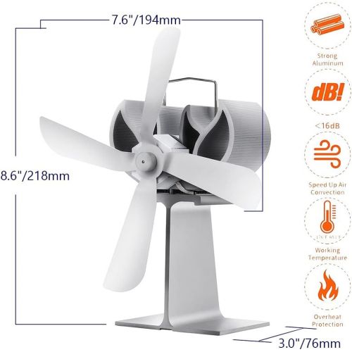  EastMetal Stove Fan with 4 Blade, Heat Powered Fireplace Fan, Eco Friendly Stove Burner Fan, Silent Operation Efficient Heat Distribution, for Wood/Log Burner/Stove/Fireplace Black