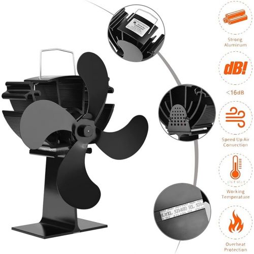  EastMetal Upgrade Stove Fans, Fireplace Fan with 4 Blade, Heat Circulation Stove Top Fan, No Battery or Electricity Required Eco Friendly Silent Operation, for Gas/Pellet/Wood/Log