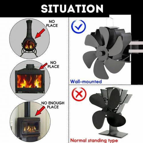  EastMetal 6 Blades Stove Fan, Wall Mounted Fireplace Fan, Log Burner Pipe Fan, Efficient Heat Distribution Silent Operation No Battery or Power Supply Required, for Wood/Log Burner