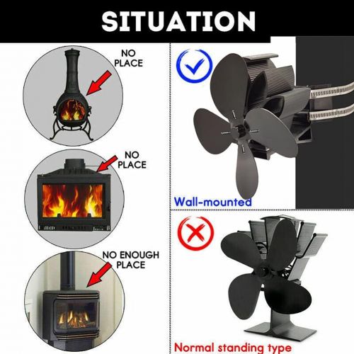  EastMetal Wall Mounted Fireplace Fan, Heat Powered 4 Blade Stove Pipe Fan, Eco Friendly Stove Tube Fan, No Battery or Electricity Required 50℃ ?Silent Operation, for Wood/Log Burne