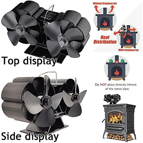  EastMetal Stove Fan with 8 Blade, Double Head Fireplace Fan, Eco Friendly Log Burner Fan, Efficient Heat Distribution Silent Operation Heat Powered, for Gas/Pellet/Wood/Log Burning