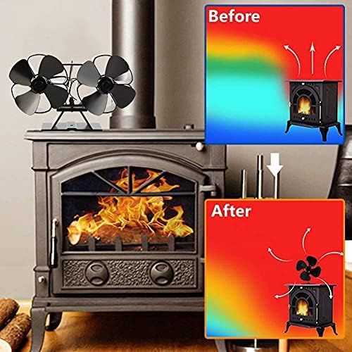  EastMetal Stove Fan with 8 Blade, Double Head Fireplace Fan, Eco Friendly Log Burner Fan, Efficient Heat Distribution Silent Operation Heat Powered, for Gas/Pellet/Wood/Log Burning