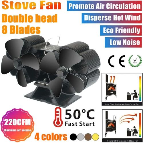  EastMetal Stove Fan with 8 Blade, Double Head Fireplace Fan, Eco Friendly Log Burner Fan, Efficient Heat Distribution Silent Operation Heat Powered, for Gas/Pellet/Wood/Log Burning