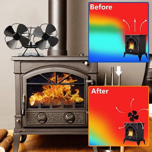  EastMetal Stove Fan with 8 Blade, Double Head Fireplace Fan, Eco Friendly Log Burner Fan, Efficient Heat Distribution Silent Operation Heat Powered, for Gas/Pellet/Wood/Log Burning