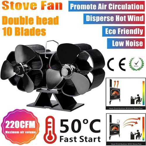  EastMetal 6 Blade Stove Fan, Upgrade Double Head Fireplace Fan, Environment Friendly Stove Top Fan, Silent Operation Efficient Heat Distribution, for Gas/Pellet/Wood/Log Burning St