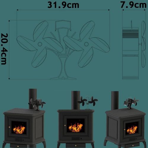  EastMetal 8 Blades Stove Fan, Double Head Stove Top Fan, Heat Powered Save Fuel Fireplace Fan, No Battery or Electricity Required Efficient Heat Distribution, for Gas/Pellet/Wood/L