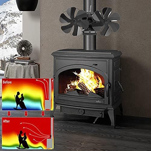  EastMetal Wall Mounted Fireplace Fan, Double Head Stove Pipe Fan, 12 Blades Heat Powered Log Burner Fan, Eco Friendly Silent Operation Efficient Heat Distribution, for Wood/Log Bur