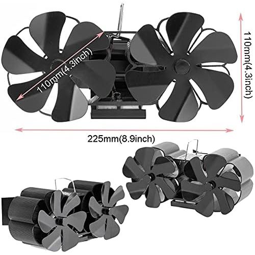  EastMetal Wall Mounted Fireplace Fan, Double Head Stove Pipe Fan, 12 Blades Heat Powered Log Burner Fan, Eco Friendly Silent Operation Efficient Heat Distribution, for Wood/Log Bur