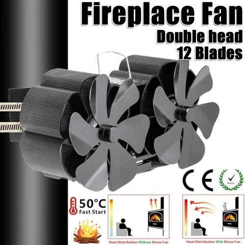  EastMetal Wall Mounted Fireplace Fan, Double Head Stove Pipe Fan, 12 Blades Heat Powered Log Burner Fan, Eco Friendly Silent Operation Efficient Heat Distribution, for Wood/Log Bur