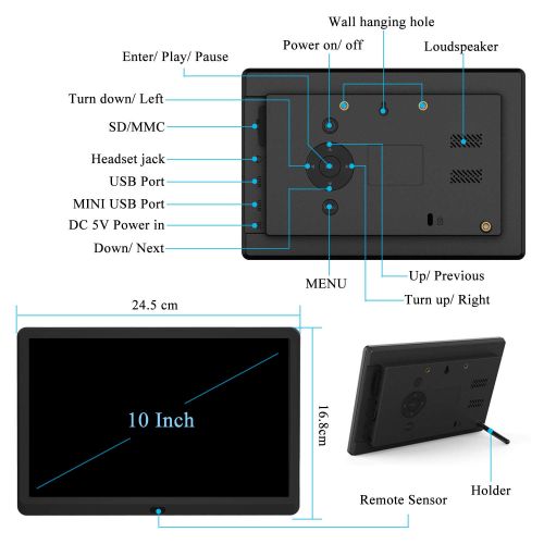  [아마존 핫딜]  [아마존핫딜]EastPoint Digitaler Bilderrahmen 1920x1080 HD 10 Zoll Full-IPS-Display Elektronischer Bilderrahmen Musik/Video-Player Kalender Wecker automatischer EIN-/Ausschalt mit Fernbedienung