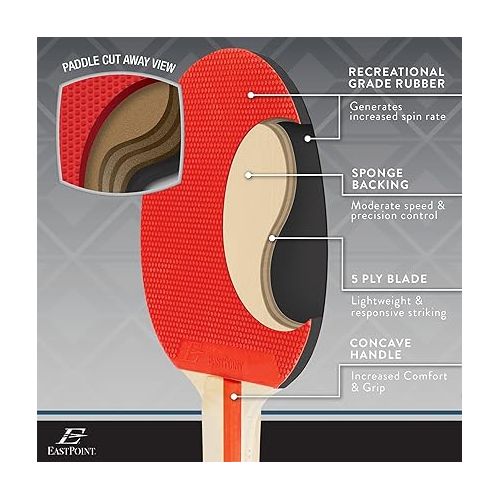  EastPoint Sports 2 Player Table Tennis Paddle Set - Includes 2 Pip-Out Ping Pong Paddles