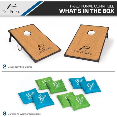  EastPoint Sports Cornhole Game Set Bean Bag Toss MDF - 2 W x 3 L - Built-In Storage, Convenient Carry Handles and 8 Premium Bean Bags