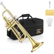 Eastar ETR-390 Standard B Flat Trumpet for Beginners Intermediate, Advanced Upgraded Trumpet Instrument with Hard Case, Cleaning Kit, 7C Mouthpiece, Gloves, Golden