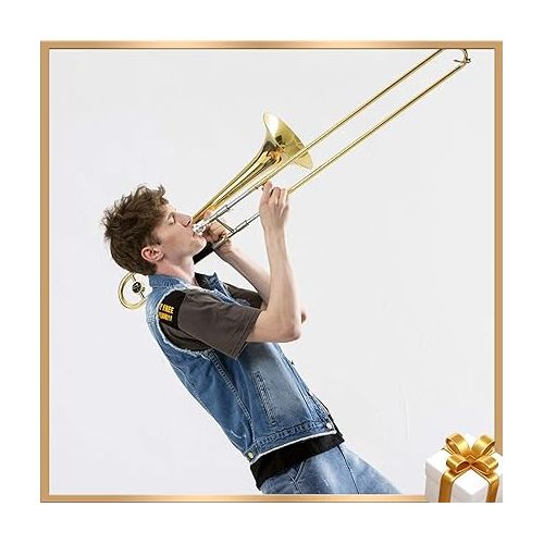  Eastar Bb Tenor Slide Trombone for Beginners Students, B Flat Brass Plated Trombone Instrument with Mouthpiece, White Gloves, Cleaning Kit, ETB-330, Golden