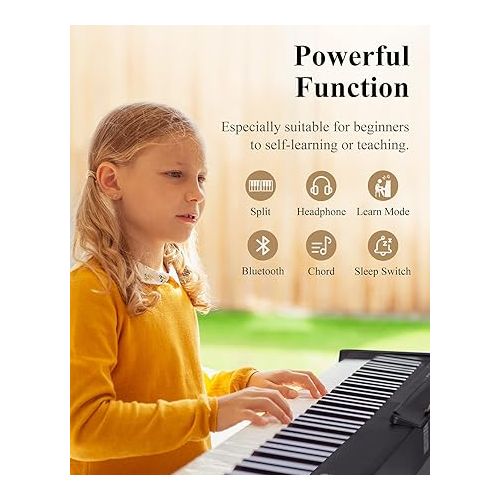  Eastar EP-10 Beginner Foldable Digital Piano 88 Key Full Size Semi Weighted Keyboard, Bluetooth Portable Electric Piano with Piano Bag