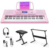Eastar Electric Piano, 61 Keys Piano Keyboard for Beginners, Digital Piano with Luxury Package, Includes Stand, Bench, Music Stand, Headset, Microphone and Musical Note Stickers, Pink