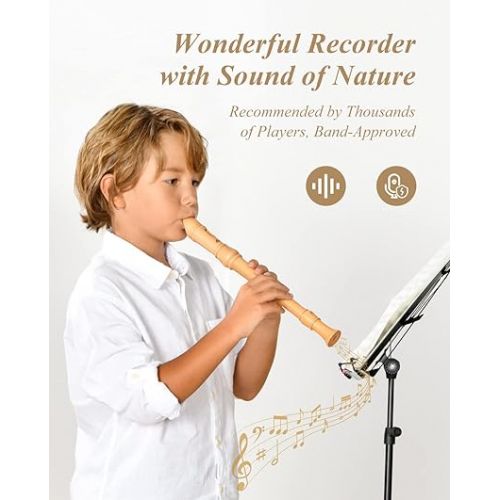  Eastar Soprano Recorder Instrument for Kids Adults Beginners, Baroque fingering C Key Maple Wooden Recorder, 3 Piece Recorder With Hard Case, Fingering Chart, Cleaning Kit, ERS-31BM