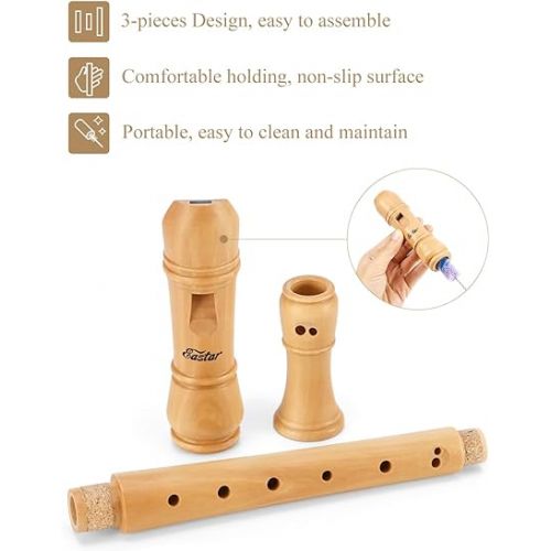  Eastar Soprano Recorder Instrument for Kids Adults Beginners, Baroque fingering C Key Maple Wooden Recorder, 3 Piece Recorder With Hard Case, Fingering Chart, Cleaning Kit, ERS-31BM